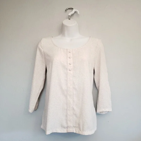 LC Lauren Conrad Cream Floral Button Front 3/4 Sleeve Top XS - Picture 3 of 5